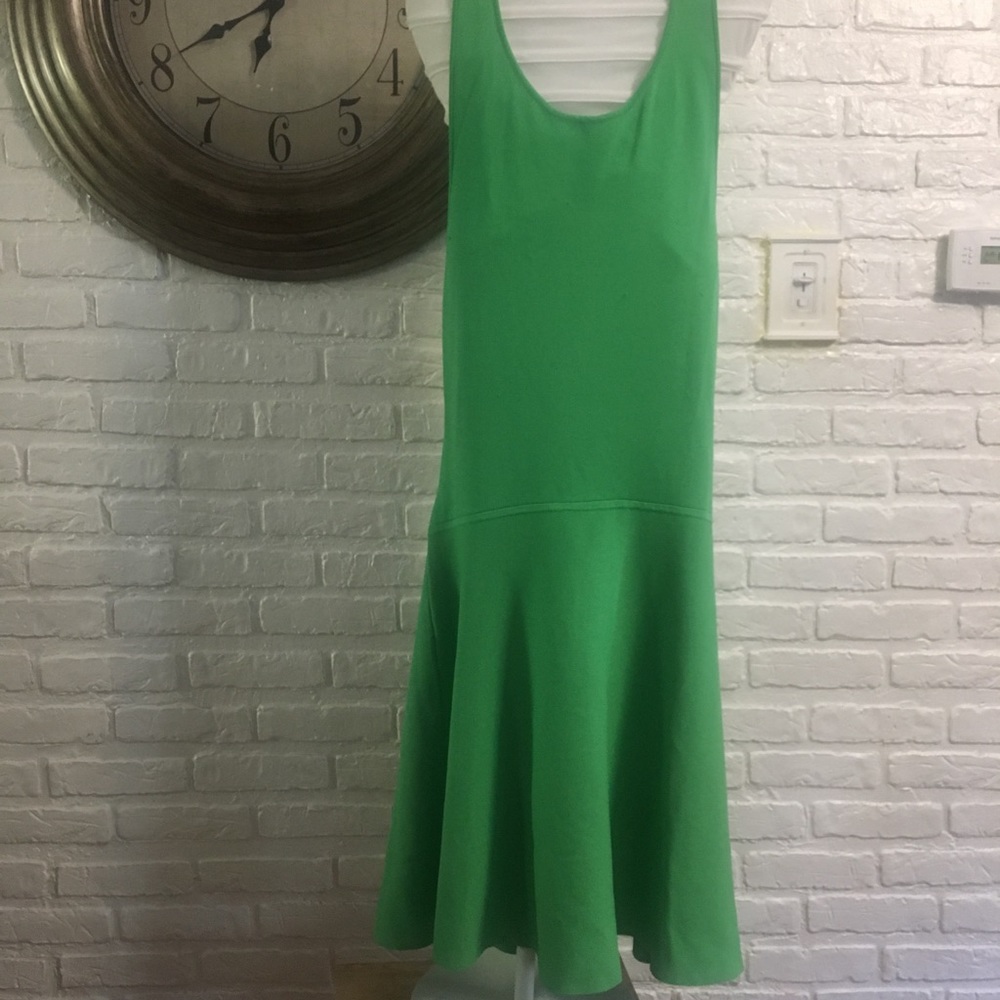 Green cross back fit and flare dress